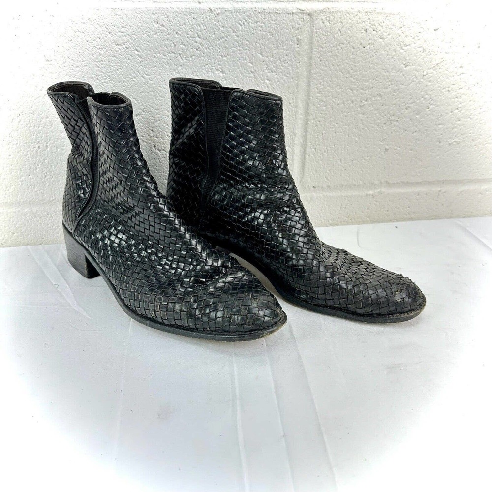 Vintage Cole Haan Black Basket Weave Leather Ankle Boots Women’s Sz 9.5